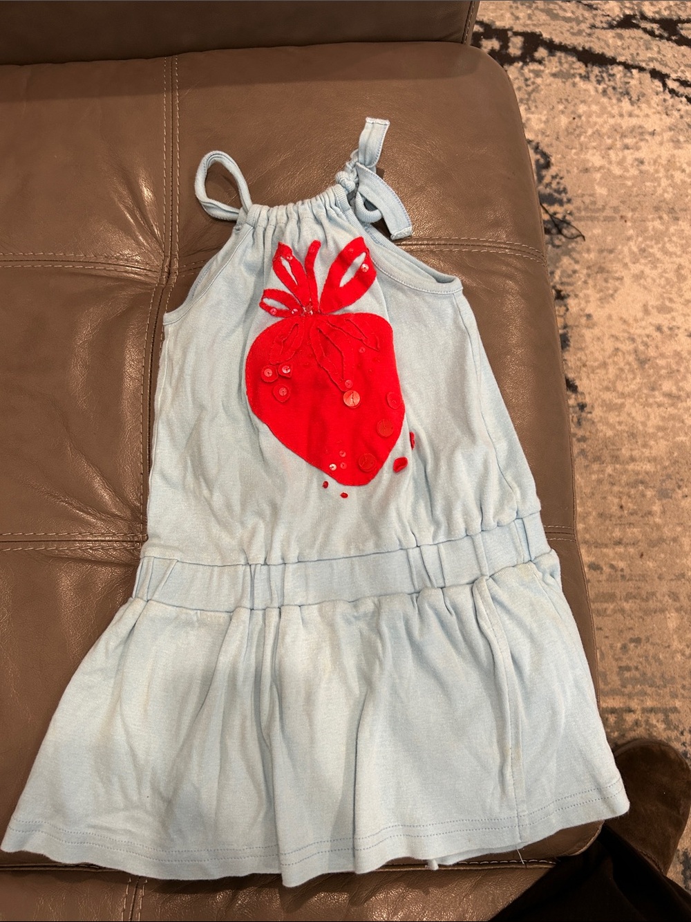 Sonia Rykiel Light Blue Dress with Red Strawberry Appliqué